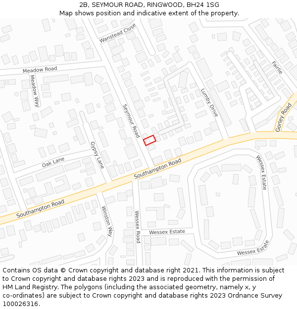 2B, SEYMOUR ROAD, RINGWOOD, BH24 1SG: Location map and indicative extent of plot