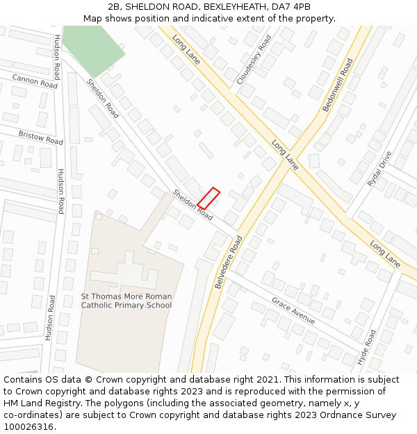 2B, SHELDON ROAD, BEXLEYHEATH, DA7 4PB: Location map and indicative extent of plot