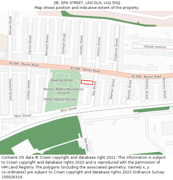 2B, SPA STREET, LINCOLN, LN2 5NQ: Location map and indicative extent of plot