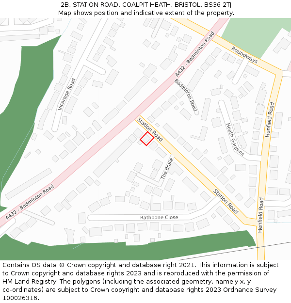 2B, STATION ROAD, COALPIT HEATH, BRISTOL, BS36 2TJ: Location map and indicative extent of plot