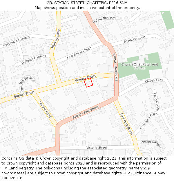 2B, STATION STREET, CHATTERIS, PE16 6NA: Location map and indicative extent of plot