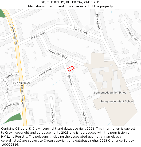 2B, THE RISING, BILLERICAY, CM11 2HN: Location map and indicative extent of plot