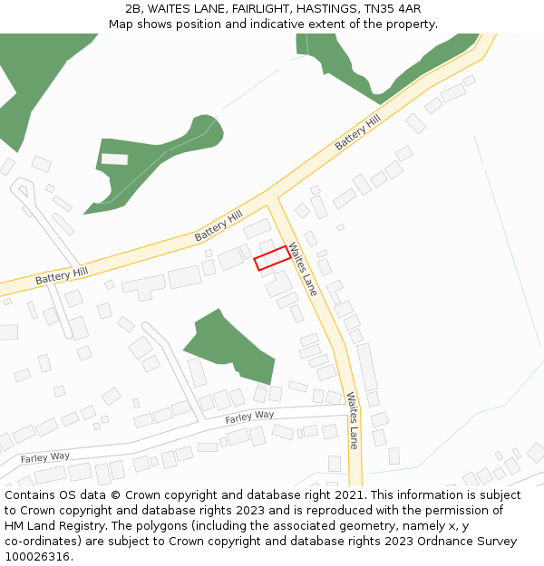 2B, WAITES LANE, FAIRLIGHT, HASTINGS, TN35 4AR: Location map and indicative extent of plot