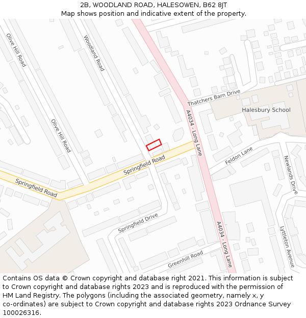 2B, WOODLAND ROAD, HALESOWEN, B62 8JT: Location map and indicative extent of plot