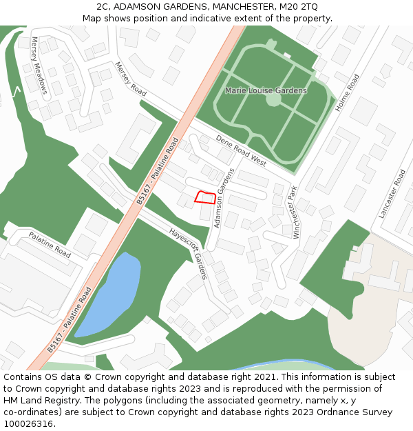 2C, ADAMSON GARDENS, MANCHESTER, M20 2TQ: Location map and indicative extent of plot