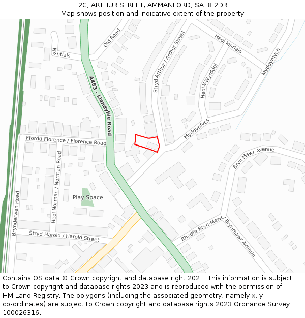 2C, ARTHUR STREET, AMMANFORD, SA18 2DR: Location map and indicative extent of plot