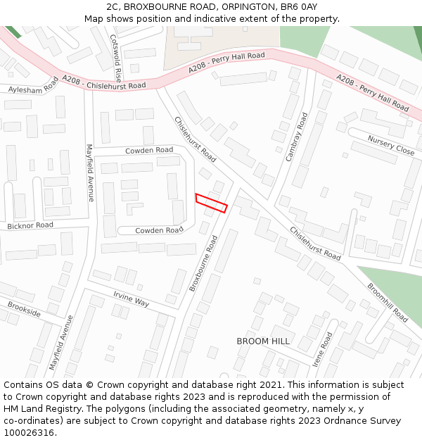 2C, BROXBOURNE ROAD, ORPINGTON, BR6 0AY: Location map and indicative extent of plot