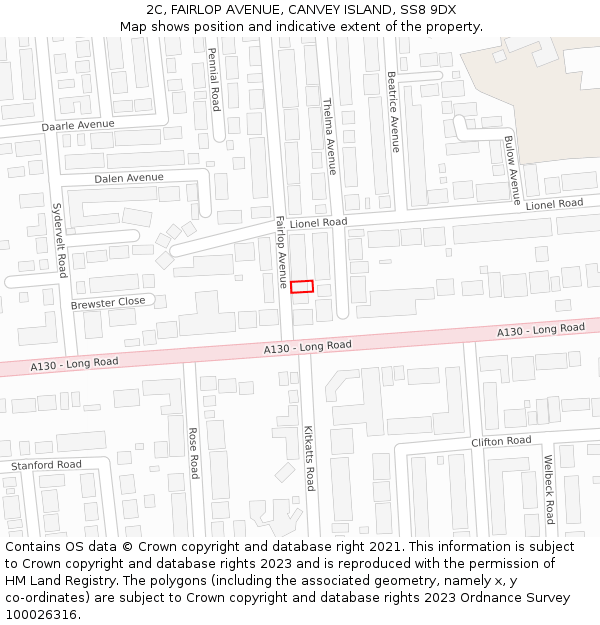 2C, FAIRLOP AVENUE, CANVEY ISLAND, SS8 9DX: Location map and indicative extent of plot