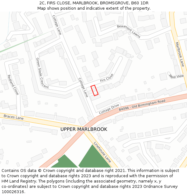 2C, FIRS CLOSE, MARLBROOK, BROMSGROVE, B60 1DR: Location map and indicative extent of plot