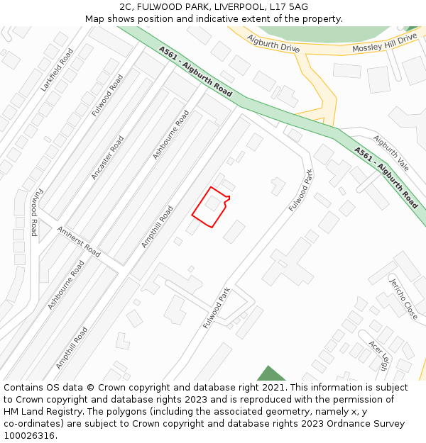 2C, FULWOOD PARK, LIVERPOOL, L17 5AG: Location map and indicative extent of plot