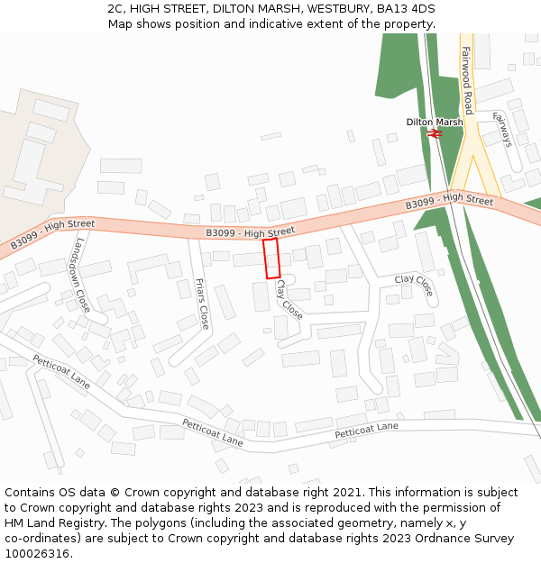 2C, HIGH STREET, DILTON MARSH, WESTBURY, BA13 4DS: Location map and indicative extent of plot