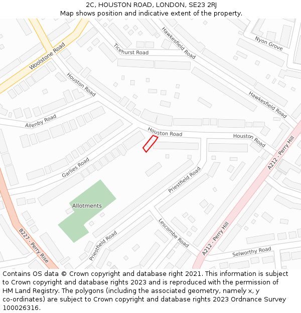 2C, HOUSTON ROAD, LONDON, SE23 2RJ: Location map and indicative extent of plot