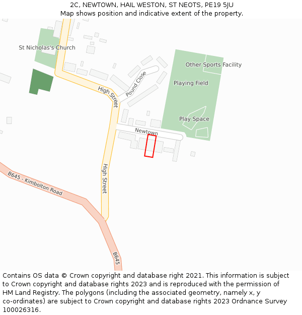 2C, NEWTOWN, HAIL WESTON, ST NEOTS, PE19 5JU: Location map and indicative extent of plot