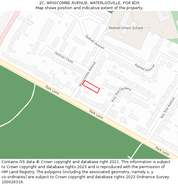 2C, WINSCOMBE AVENUE, WATERLOOVILLE, PO8 8DX: Location map and indicative extent of plot