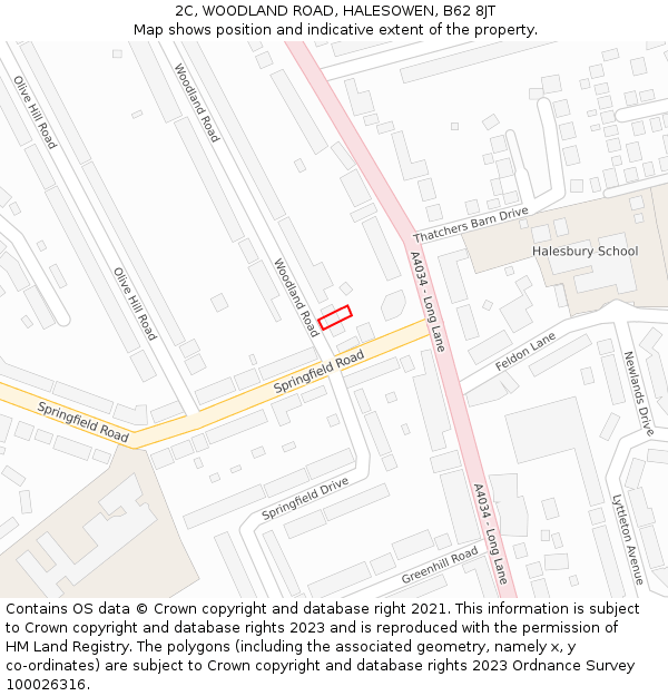 2C, WOODLAND ROAD, HALESOWEN, B62 8JT: Location map and indicative extent of plot