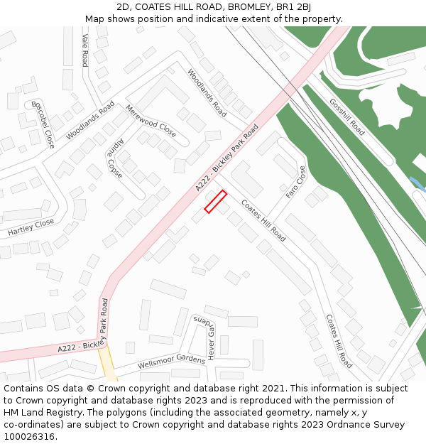 2D, COATES HILL ROAD, BROMLEY, BR1 2BJ: Location map and indicative extent of plot