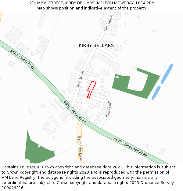 2D, MAIN STREET, KIRBY BELLARS, MELTON MOWBRAY, LE14 2EA: Location map and indicative extent of plot