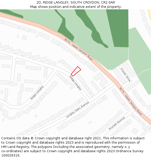 2D, RIDGE LANGLEY, SOUTH CROYDON, CR2 0AR: Location map and indicative extent of plot