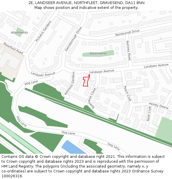 2E, LANDSEER AVENUE, NORTHFLEET, GRAVESEND, DA11 8NN: Location map and indicative extent of plot