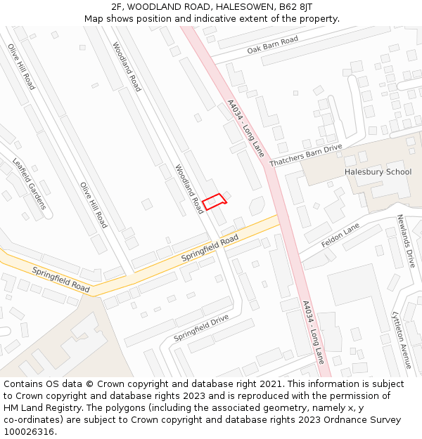 2F, WOODLAND ROAD, HALESOWEN, B62 8JT: Location map and indicative extent of plot