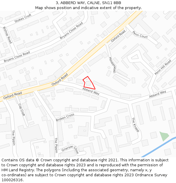 3, ABBERD WAY, CALNE, SN11 8BB: Location map and indicative extent of plot