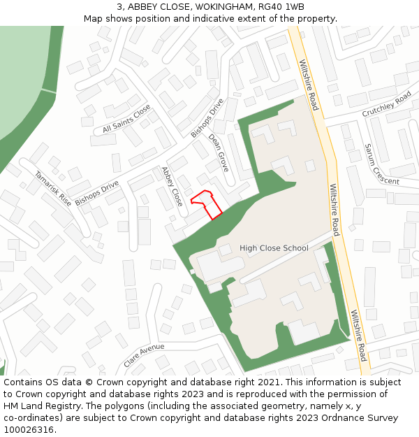 3, ABBEY CLOSE, WOKINGHAM, RG40 1WB: Location map and indicative extent of plot