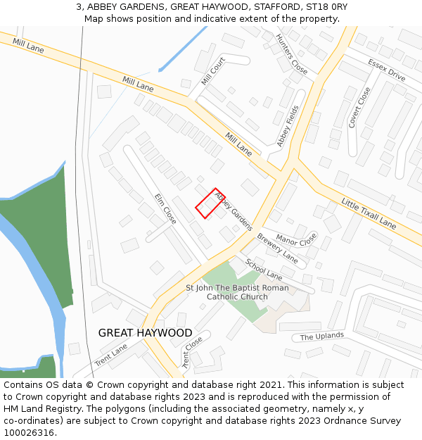 3, ABBEY GARDENS, GREAT HAYWOOD, STAFFORD, ST18 0RY: Location map and indicative extent of plot