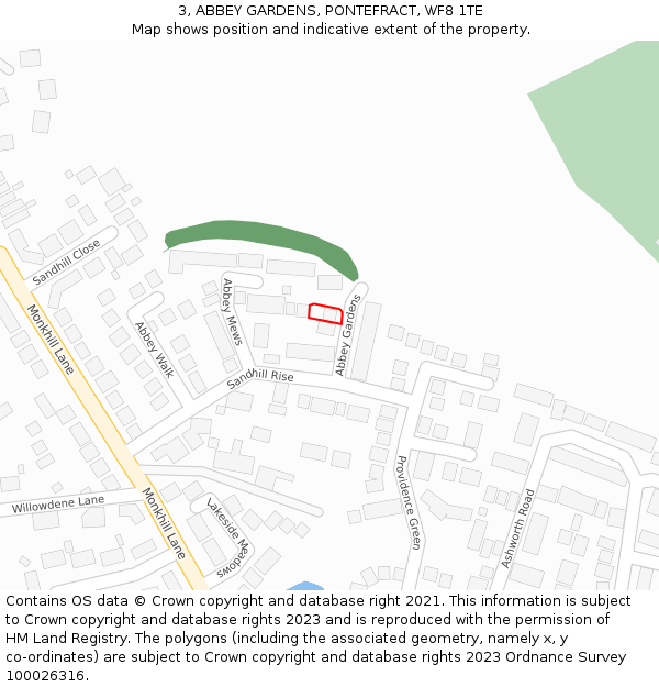 3, ABBEY GARDENS, PONTEFRACT, WF8 1TE: Location map and indicative extent of plot