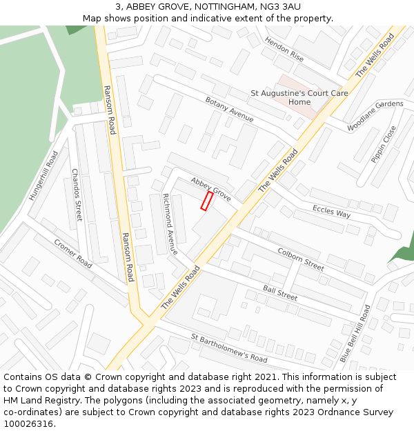 3, ABBEY GROVE, NOTTINGHAM, NG3 3AU: Location map and indicative extent of plot