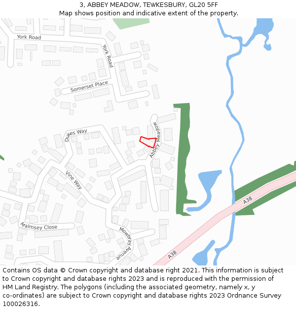 3, ABBEY MEADOW, TEWKESBURY, GL20 5FF: Location map and indicative extent of plot