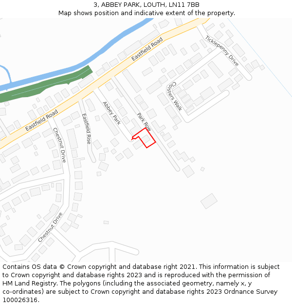 3, ABBEY PARK, LOUTH, LN11 7BB: Location map and indicative extent of plot