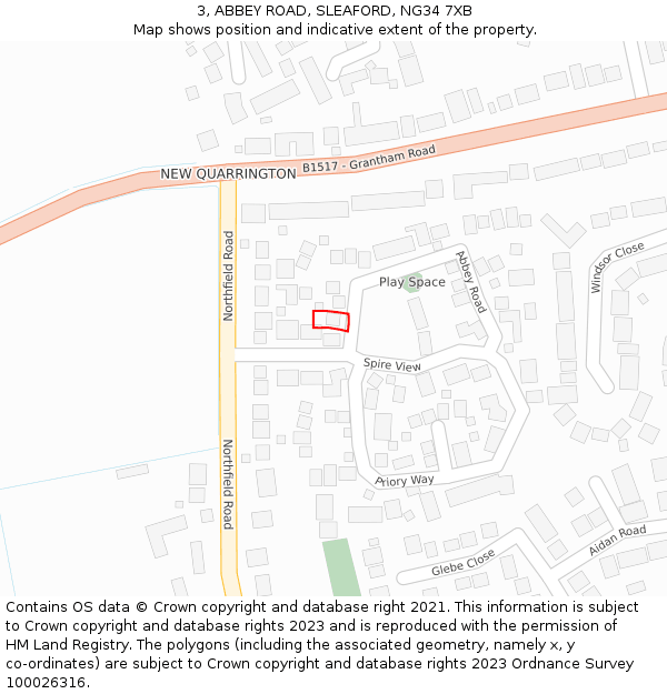 3, ABBEY ROAD, SLEAFORD, NG34 7XB: Location map and indicative extent of plot