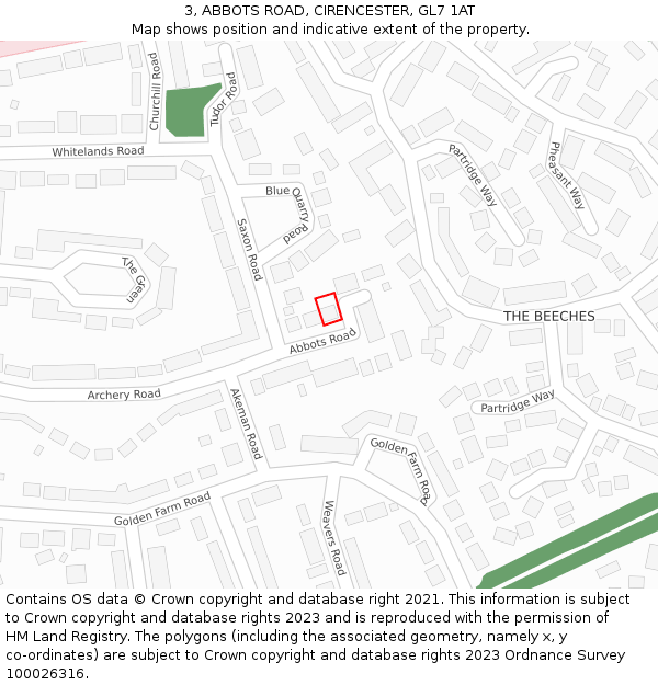 3, ABBOTS ROAD, CIRENCESTER, GL7 1AT: Location map and indicative extent of plot