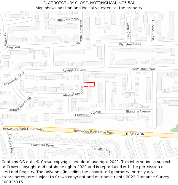 3, ABBOTSBURY CLOSE, NOTTINGHAM, NG5 5AL: Location map and indicative extent of plot