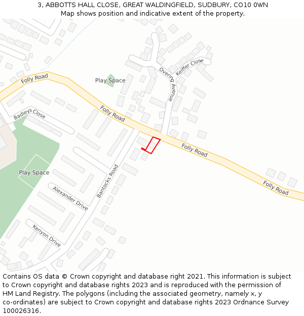 3, ABBOTTS HALL CLOSE, GREAT WALDINGFIELD, SUDBURY, CO10 0WN: Location map and indicative extent of plot