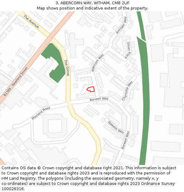 3, ABERCORN WAY, WITHAM, CM8 2UF: Location map and indicative extent of plot