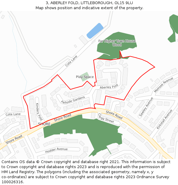 3, ABERLEY FOLD, LITTLEBOROUGH, OL15 9LU: Location map and indicative extent of plot