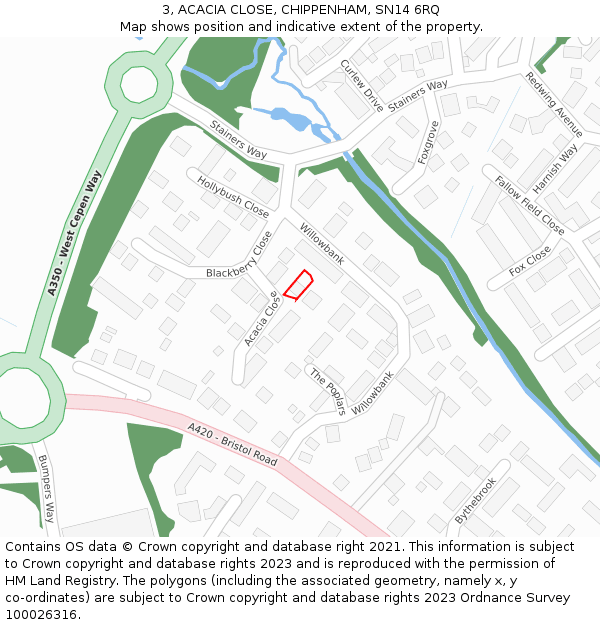 3, ACACIA CLOSE, CHIPPENHAM, SN14 6RQ: Location map and indicative extent of plot