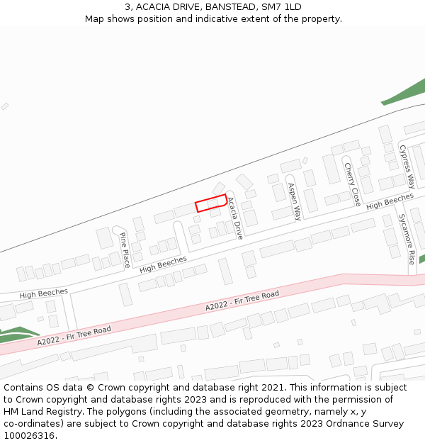 3, ACACIA DRIVE, BANSTEAD, SM7 1LD: Location map and indicative extent of plot