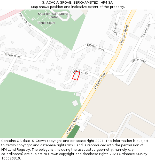 3, ACACIA GROVE, BERKHAMSTED, HP4 3AJ: Location map and indicative extent of plot