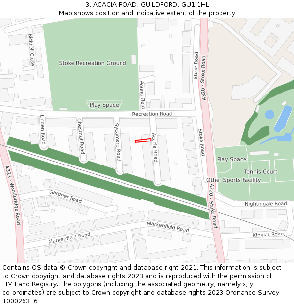 3, ACACIA ROAD, GUILDFORD, GU1 1HL: Location map and indicative extent of plot