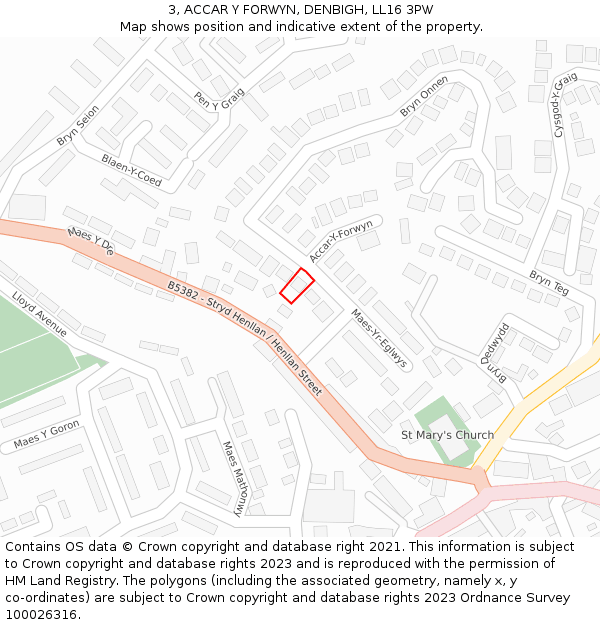 3, ACCAR Y FORWYN, DENBIGH, LL16 3PW: Location map and indicative extent of plot