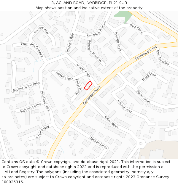 3, ACLAND ROAD, IVYBRIDGE, PL21 9UR: Location map and indicative extent of plot