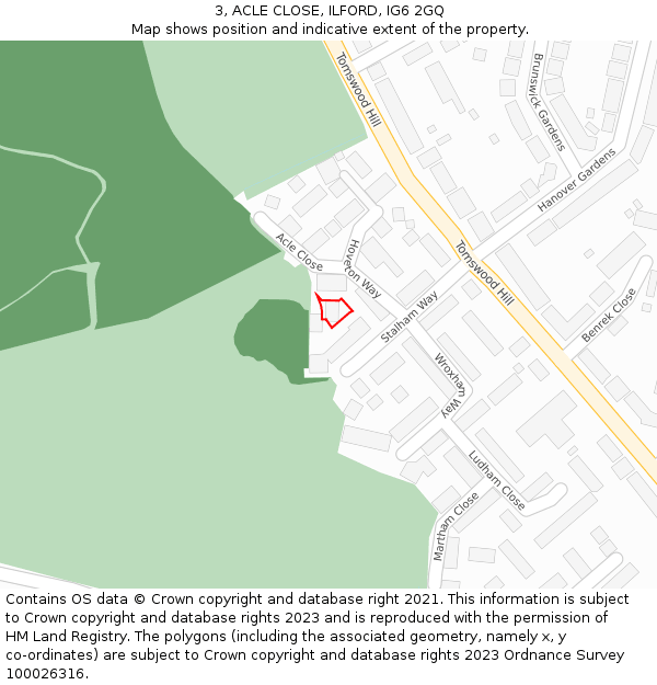 3, ACLE CLOSE, ILFORD, IG6 2GQ: Location map and indicative extent of plot