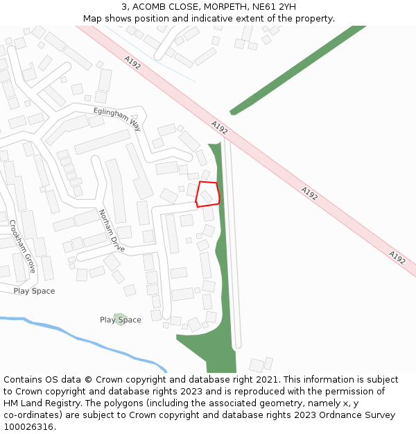 3, ACOMB CLOSE, MORPETH, NE61 2YH: Location map and indicative extent of plot