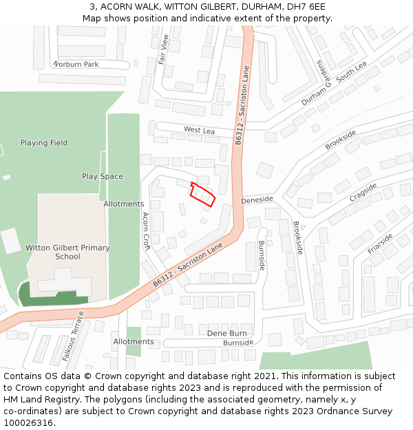 3, ACORN WALK, WITTON GILBERT, DURHAM, DH7 6EE: Location map and indicative extent of plot