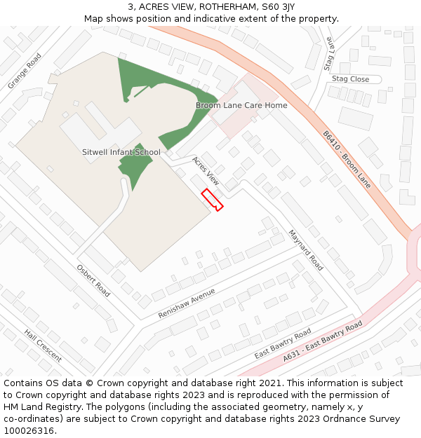 3, ACRES VIEW, ROTHERHAM, S60 3JY: Location map and indicative extent of plot