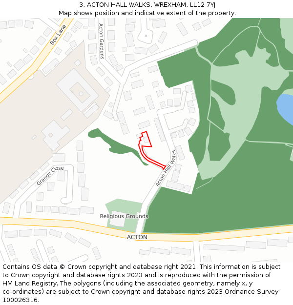 3, ACTON HALL WALKS, WREXHAM, LL12 7YJ: Location map and indicative extent of plot