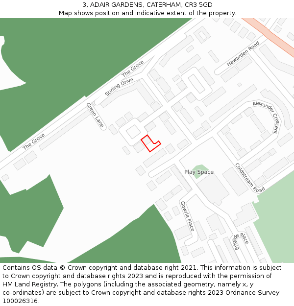 3, ADAIR GARDENS, CATERHAM, CR3 5GD: Location map and indicative extent of plot