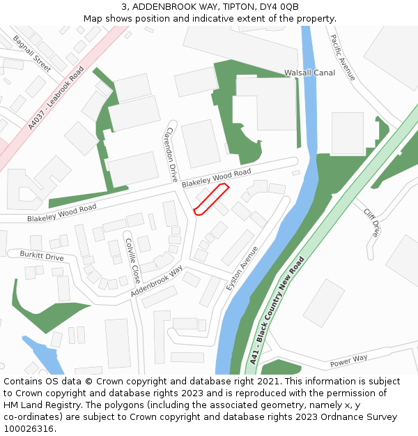 3, ADDENBROOK WAY, TIPTON, DY4 0QB: Location map and indicative extent of plot